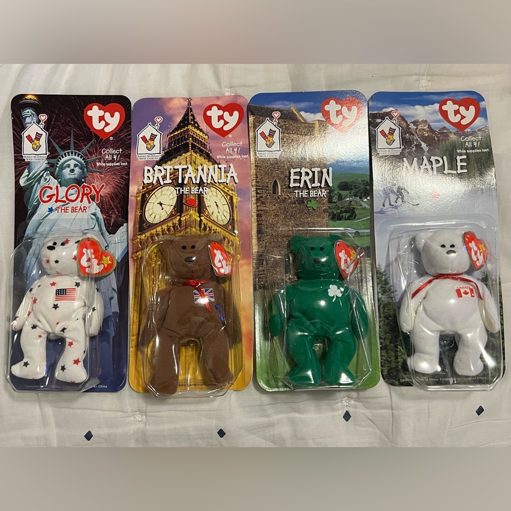 McDonald’s International Ty Beanie Bears 1990’s Complete Set of 4 (New)